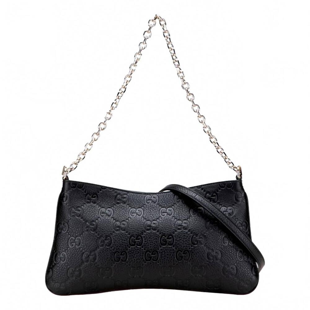 NEW GUCCI women's gg emblem leather shoulder bag in black